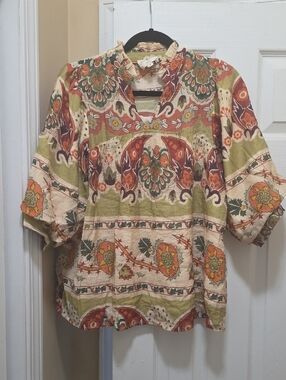 Umgee Olive, Rust and Cream Boho Printed Short Sleeve Tunic